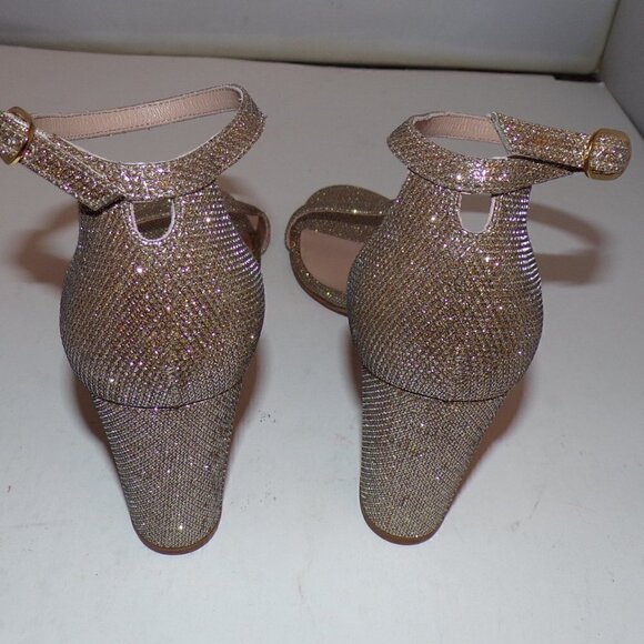 Stuart Weitzman Nearlynude Block-Heel Glitter Sandals Gold Shoes US 10.5… - Picture 5 of 6